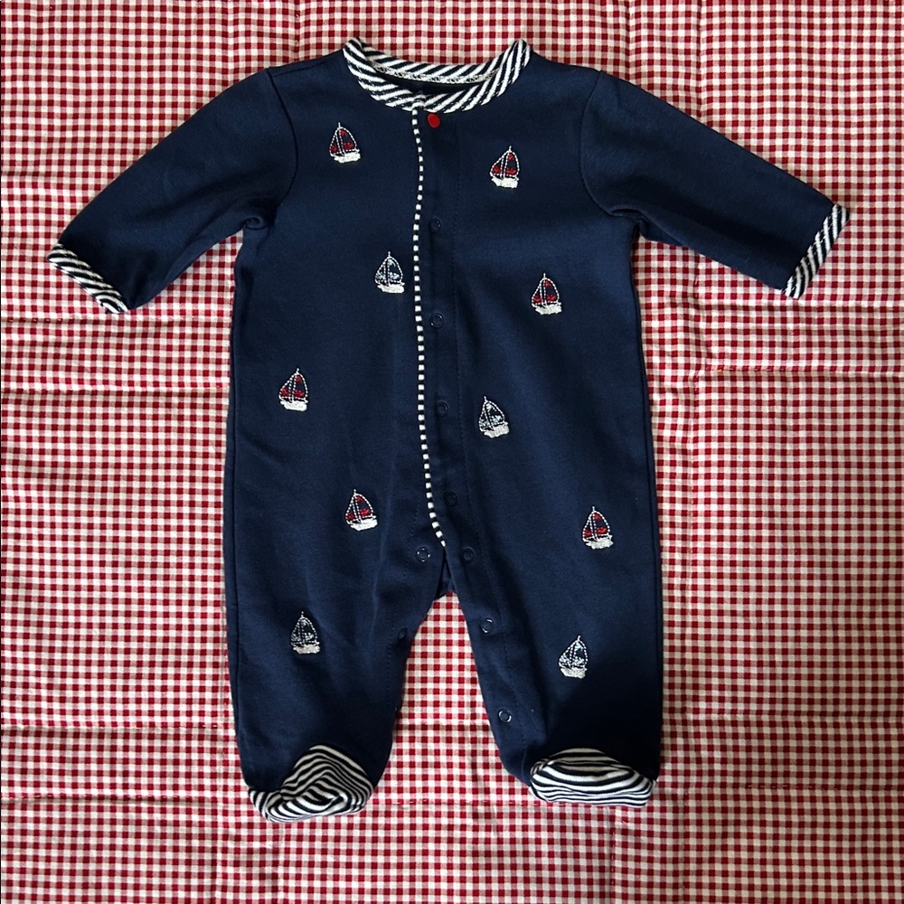 Little Me Navy Sailboat Footie